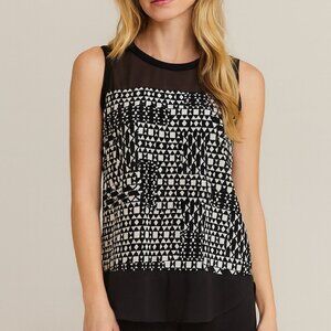 Vince Camuto Geometric Sleeveless Top S | Sheer Hem | EUC